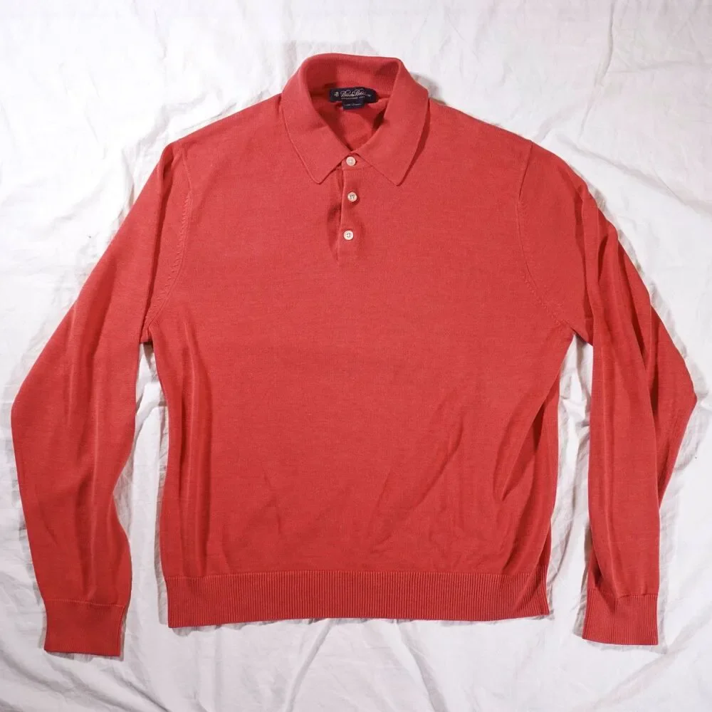Brooks Brothers Silk Blend Button Up Polo Medium Orange